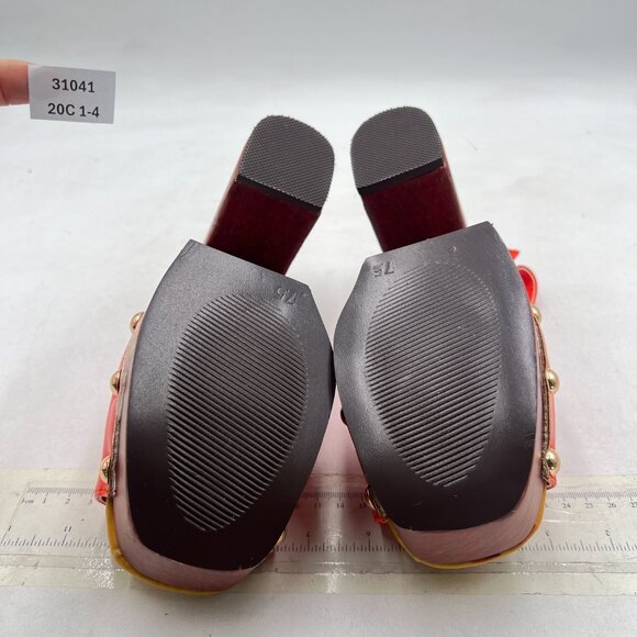 YDN Red Rivet Studded Platform Block High Heeled Sandals Slingback Buckle Shoes - Picture 7 of 8